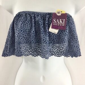 Saki Silver by Diana M. Bara Flouncy Lace Bandeau Bra M NWT